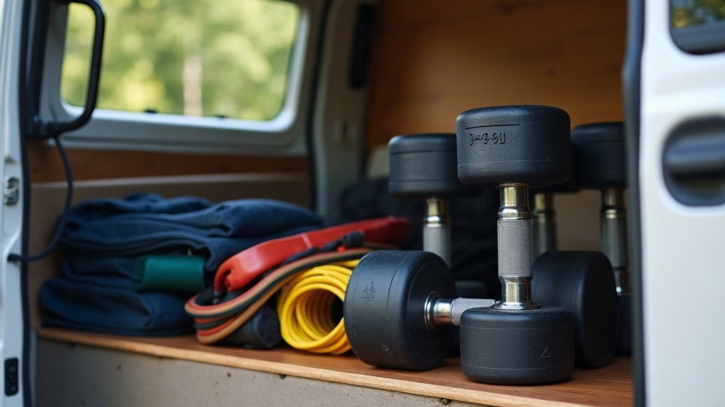 Hanteln & Widerstandsbänder im SWB Campervan sicher verstauen